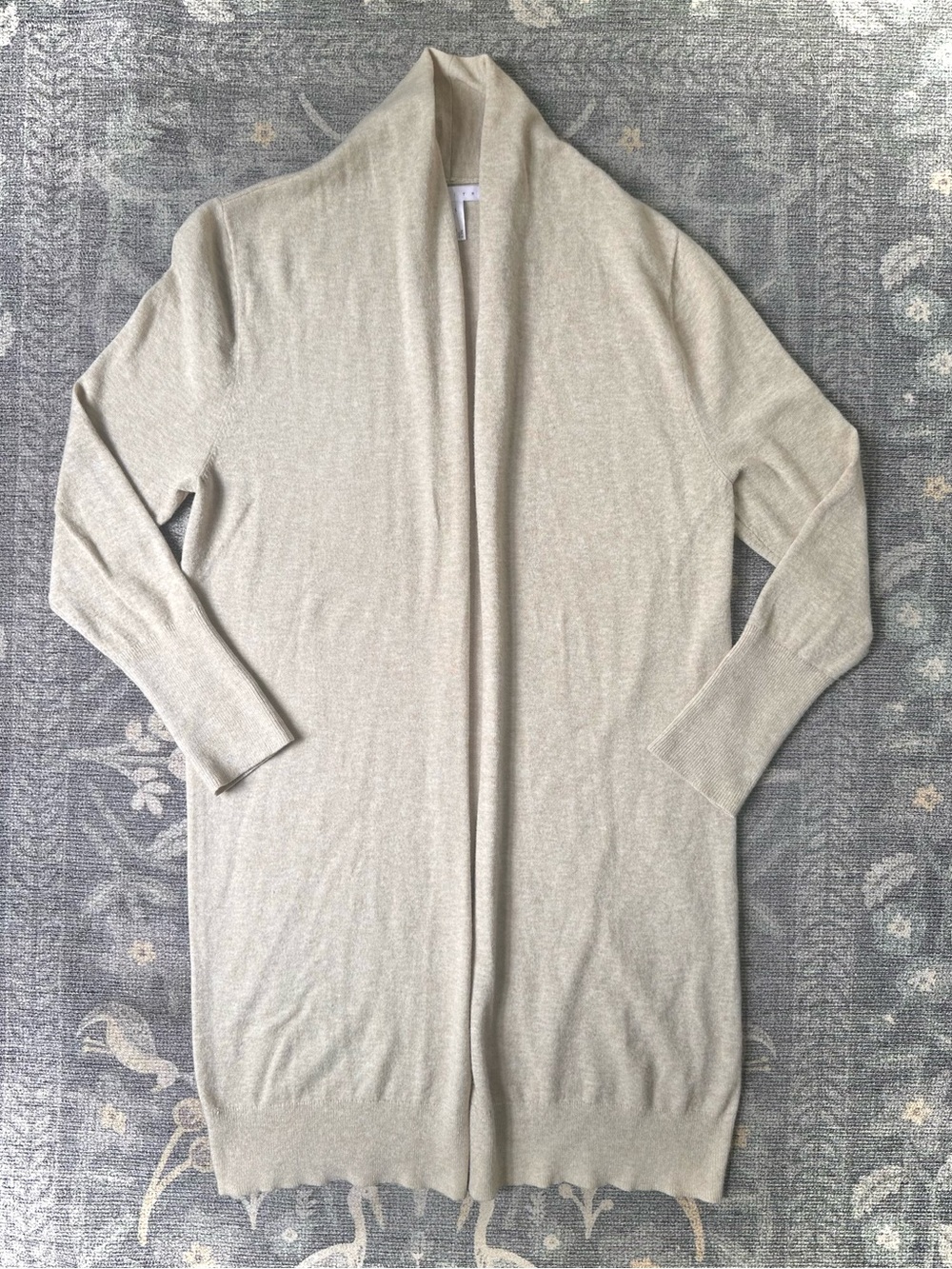 Leith Light Camel Beige Open Front Long Knit Cardigan Sz S